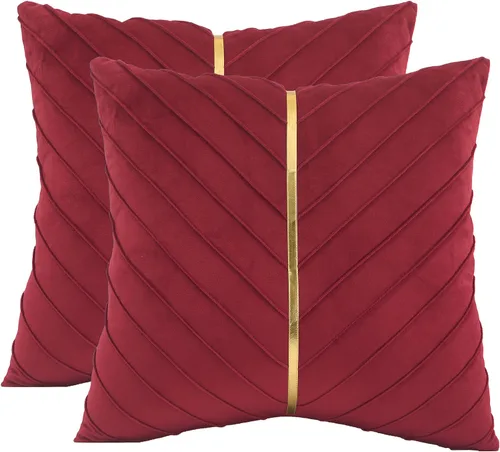 Vista 25 de Fundas de Almohada Decorativas de Terciopelo Verde Aguamarina de 16 x 16 pulgadas, Paquete de 2 con Cuero Dorado Decorativo de Navidad, Fundas