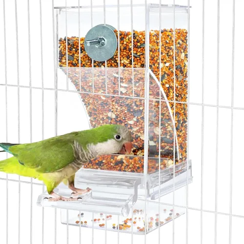 Vista 11 de Juego de alimentador de jaula para pájaros sin desorden y dispensador Azul+Transparente