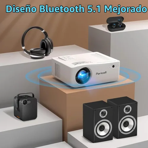 Vista 5 de Pericat Proyector con WiFi 5G y Bluetooth, proyector de video para exteriores Native 1080P 18000L compatible con pantalla de 4K y 350", Keystone