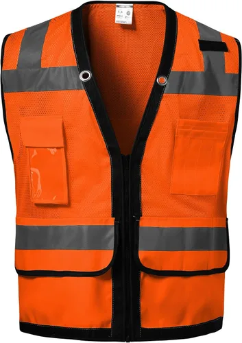Vista 14 de Chaleco de seguridad clase 2 de alta visibilidad, chaleco de alta visibilidad con tiras reflectantes de 2 pulgadas de ancho, chaleco de construcción