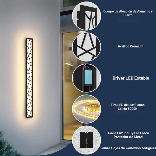 Vista 6 de Luces de Pared al Aire Libre 30cm Apliques de Pared Modernos LED Apliques de Pared Largos Luz de Porche Frontal Negra Impermeable Luz de Pared LED