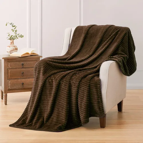 Vista 25 de Vessia - Manta de forro polar de franela (50x70 pulgadas), manta 3D de jacquard negra, esponjosa y cálida para sofá, sillón, cama, silla, 300GSM