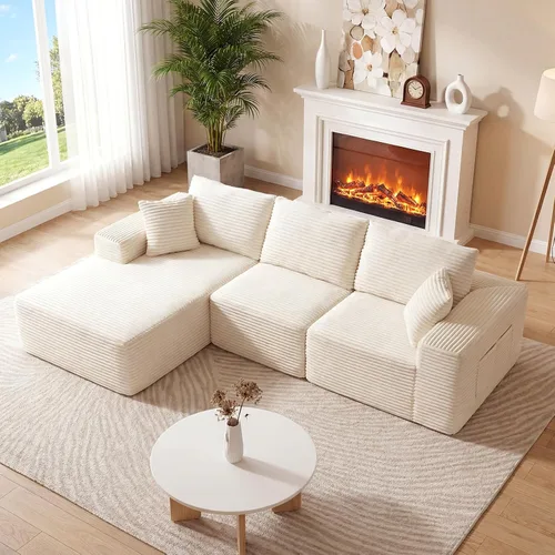 Vista 22 de Sofá nube sin hueso de 111 pulgadas en forma de L con diván, sofá modular de 3 plazas para sala de estar, sofás de felpilla deshuesados de gran Beige