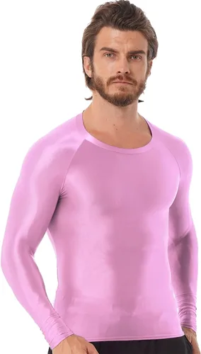 Vista 3 de Linjinx Camiseta brillante de manga larga para hombre, camiseta de compresión transparente