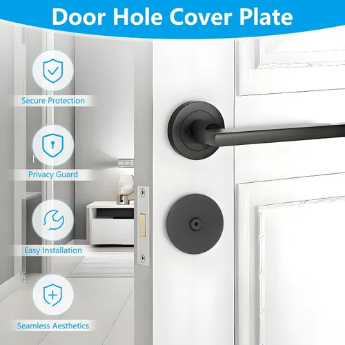 Vista 6 de Placa Premium de Acero Inoxidable para Cubrir Agujero de Puerta - Tapa de Cerrojo de Seguridad de 2-5/8 de Diámetro con Tornillos para Mayor Negro