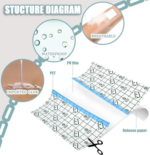Vista 7 de Nuanchu 50 unidades de vendaje de cuidado posterior de tatuajes impermeable película transparente aderezo ducha parche impermeable elástico cinta