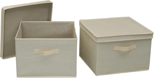Vista 9 de Household Essentials Caja de almacenamiento cuadrada KD con tapa, 15 x 15 x 10 pulgadas, lino negro, juego de 2