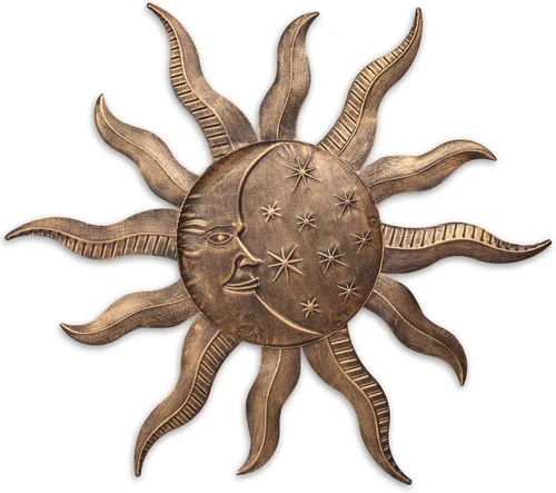 Vista 11 de VCUTEKA Arte de pared de metal con sol de 27 pulgadas, decoración para exteriores, decoración de pared de luna, escultura de pared de metal