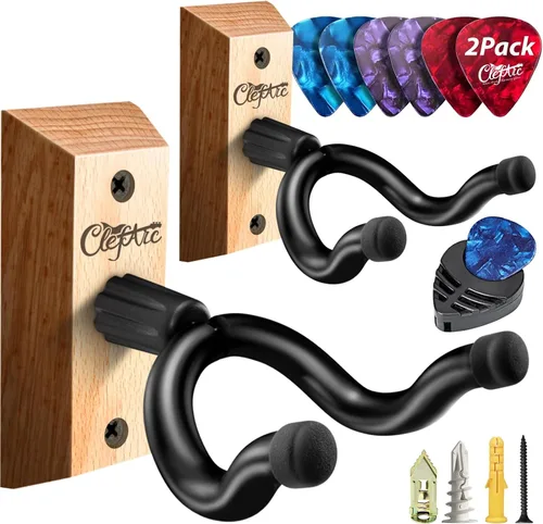 Vista 14 de Percha de pared para guitarra, paquete de 2 unidades Nuez Negra 2 Pack