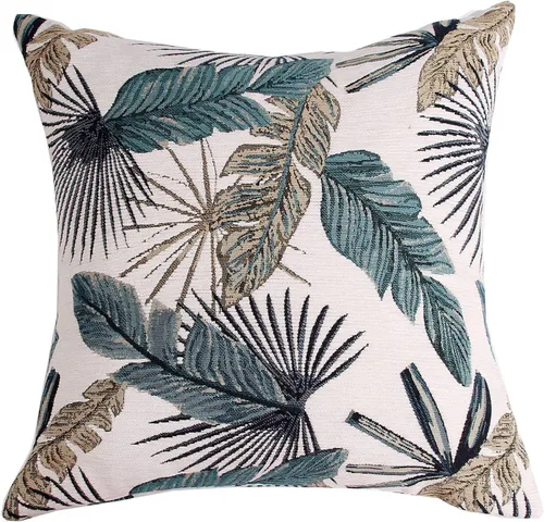 Vista 8 de Yeiotsy Funda de cojín decorativa, diseño de hojas tropicales, chenilla jacquard (rojo ladrillo, 18 x 18 pulgadas)