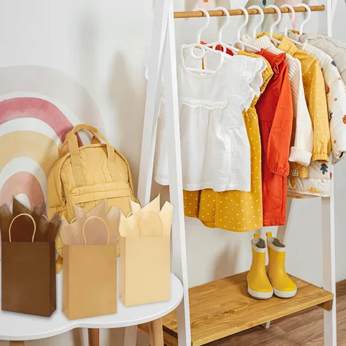 Vista 6 de Whaline 24 bolsas de regalo de papel marrón con asas, bolsas de compras de comestibles con 30 hojas de papel de seda de envoltura para vacaciones