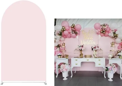 Vista 9 de Telón de fondo de arco beige champán, fundas de pared arqueadas de fondo elástico para fotografía de animales, decoración de fiesta de animales