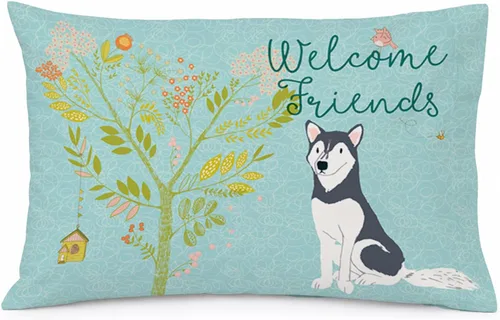 Vista 74 de Caroline's Treasures BB7625PILLOWCASE - Funda de almohada decorativa de tela con texto en inglés "Welcome Friends" Airedale Terrier estándar
