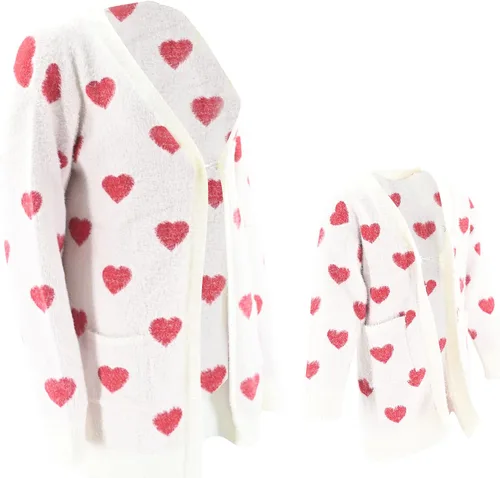 Vista 6 de Unique Baby Suéter tipo kimono para el día de San Valentín para niñas Rojo Red Hearts