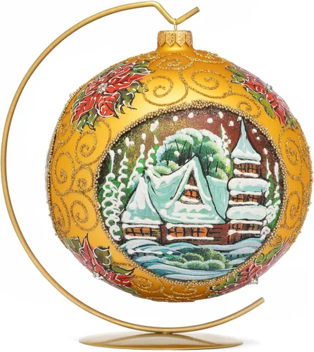 Vista 17 de Adorno de Navidad de Polish Gallery, Explosión Invernal, Bola de Vidrio Soplado (Oro, 6-pulgadas Ø/150mm)