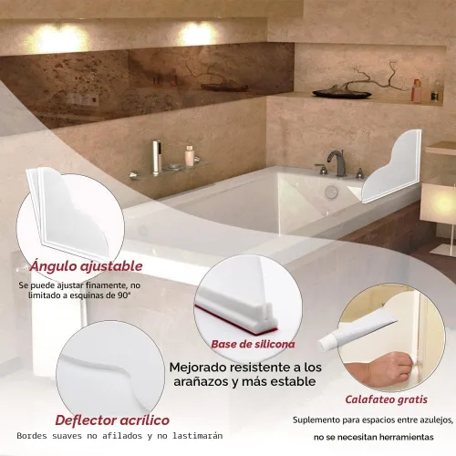 Vista 4 de Spidfee Kit de protección contra salpicaduras de ducha, protectores grandes contra salpicaduras para bañera, impermeables, autoadhesivos