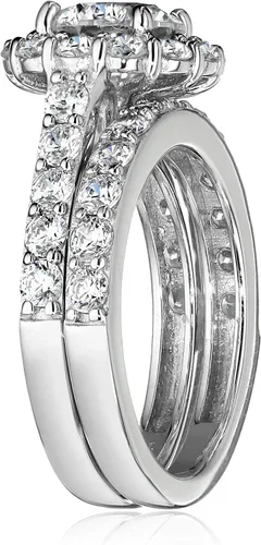 Vista 4 de Tienda Collection Platinum Yellow Gold or Rose Gold Plated Sterling Silver Infinite Elements Cubic Zirconia Flower Halo Ring