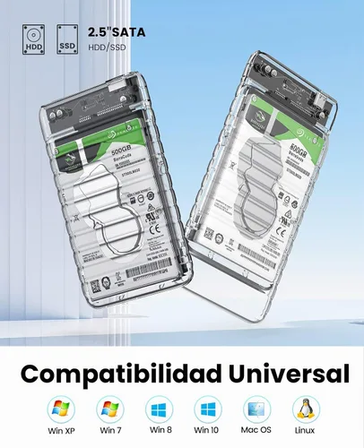 Vista 3 de ORICO Caja de disco duro externo de 2.5 pulgadas USB C a SATA III 5Gbps transparente para todos los discos SATA SSD HDD de 7mm 9.5mm 2.5 pulgadas