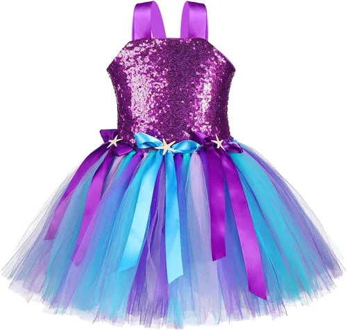 Vista 2 de JerrisApparel Disfraz de sirena para niñas con diadema