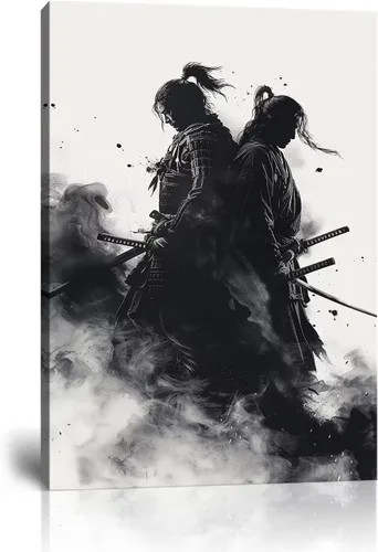 Vista 15 de Arte de pared de samurái japonés para sala de estar y dormitorio, impresiones en lienzo japonesas, póster samurái, arte enmarcado listo para colgar