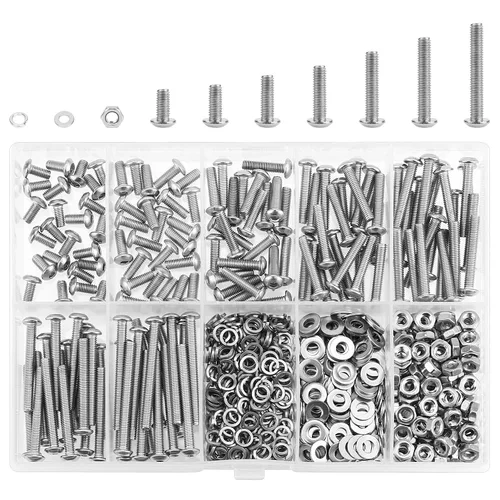 Vista 8 de HELIFOUNER - Juego de 540 piezas M3 x 6mm / 8mm / 12mm / 16mm / 20mm / 25mm / 30mm, tornillos de cabeza de botón, tuercas y arandelas, acero