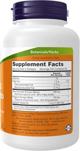 Vista 3 de NOW Foods Pygeum & Saw Palmetto 120 cápsulas blandas (paquete de 2)
