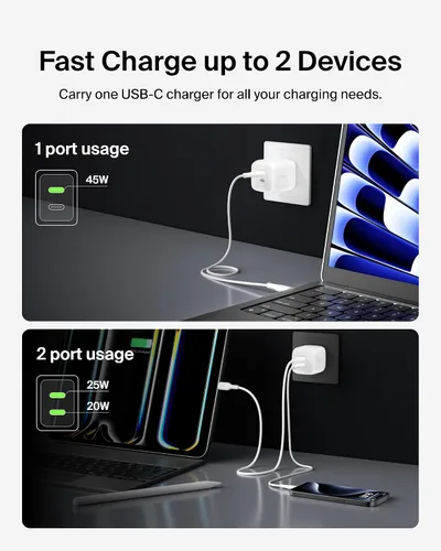 Vista 3 de Belkin Bloque de cargador USB C dual de 45 W, carga súper rápida PD3.0 con tecnología GaN - Samsung Galaxy S25, Apple iPhone 17, Air, Pro, Pro Max