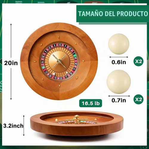 Vista 2 de Leyndo Rueda de Ruleta de Madera de 20 Pulgadas con 4 Bolas de Ruleta Rodamientos de Precisión de Grado Casino Rueda de Ruleta Mesa Giratoria