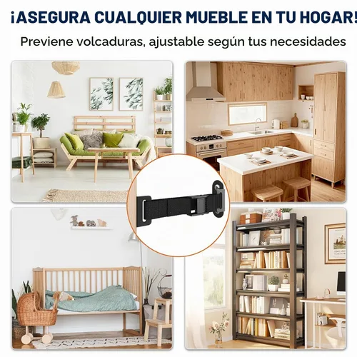 Vista 2 de Anclajes antipunta para muebles (2 juegos), anclaje de pared resistente para muebles, anclajes de pared a prueba de terremotos para seguridad