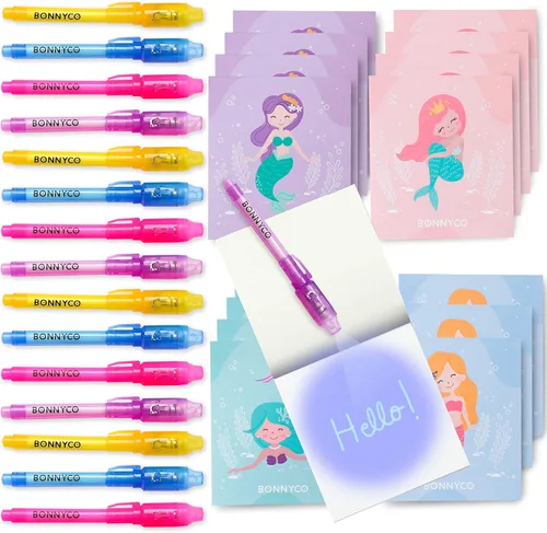 Vista 15 de BONNYCO - Bolígrafo de tinta invisible y cuaderno; paquete de 16 unidades de recuerdos de fiesta de dinosaurios para niños; suministros para fiestas