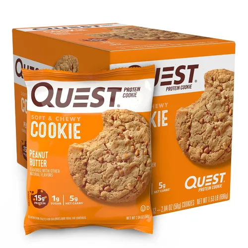 Vista 5 de Quest Nutrition Galleta de proteínas de mantequilla de cacahuete, 15g de proteínas, 1g de azúcar, 5g de carbohidratos netos, apta para dieta Keto