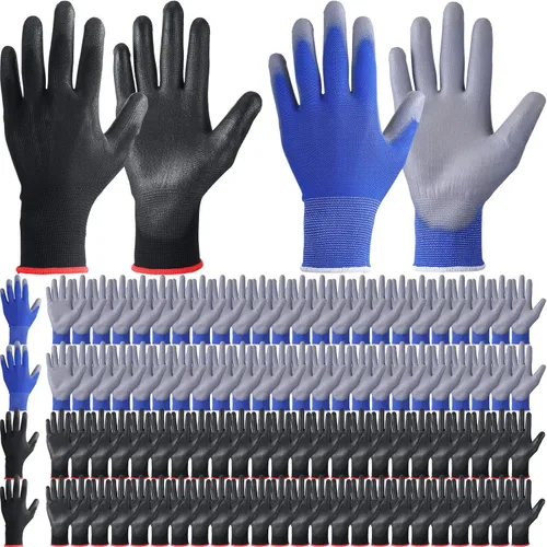 Vista 7 de Xtinmee 100 pares de guantes de seguridad de trabajo a granel con revestimiento de poliuretano sin costuras para hombres, mecánicos, carpintería