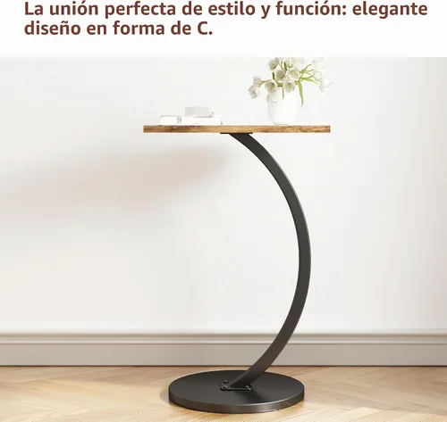 Vista 6 de Mesa auxiliar en forma de C, mesas auxiliares redondas pequeñas con marco de metal para sofá, cama, sofá, bandeja de TV, mesas para sala de estar