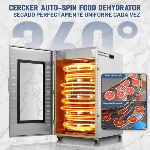 Vista 3 de Rotary Commercial Food-Dehydrator 16 Trays Meat Dryer for Fruit Jerky 1500W