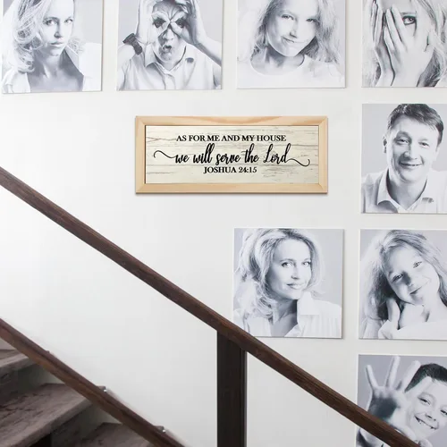 Vista 7 de Jetec Placas de pared de versículos bíblicos de granja, "En cuanto a mí y mi casa, serviremos al Señor" Placa de madera para decoración de pared