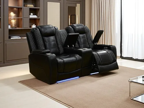 Vista 120 de Juego de sofá reclinable eléctrico, seccional de cuero transpirable beige, juego de muebles de sala de estar, 2 piezas, sofá reclinable eléctrico