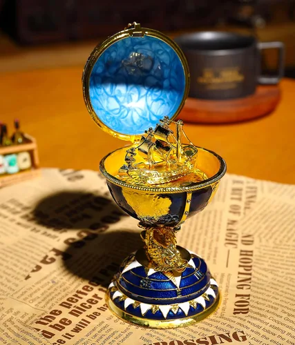 Vista 7 de Faberge - Caja de joyería de huevo con diamantes de imitación esmaltados, caja de joyería Faberge con bisagras, caja de anillos para decoración