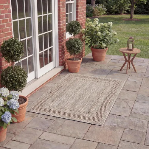 Vista 10 de SAFAVIEH Alfombra lavable al aire libre Courtyard Collection - 2'3" x 5', beige y negro, no desprende pelusa y fácil de limpiar, ideal para patio