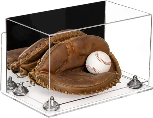 Vista 167 de Better Display Cases Vitrina de guantes de béisbol de acrílico transparente con elevadores negros (A011/V16)
