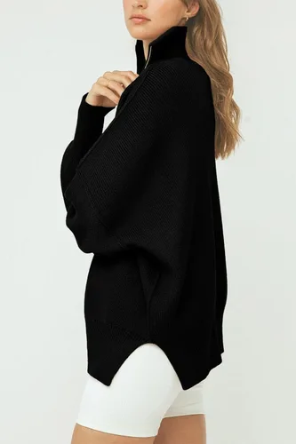Vista 3 de PRETTYGARDEN Suéter de otoño de gran tamaño para mujer, casual, manga larga, con cremallera, cuello