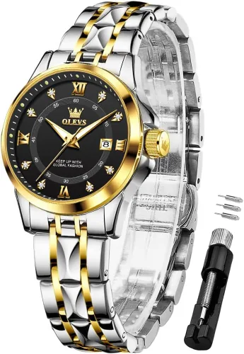 Vista 17 de OLEVS Relojes de diamante de lujo pequeños para mujer - Pulsera de acero inoxidable, impermeables, analógicos, luminosos, con fecha, relojes