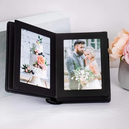 Vista 4 de Álbum de fotos profesional de cuero sintético para bodas y ocasiones especiales (5 x 7 (15 páginas), negro/negro