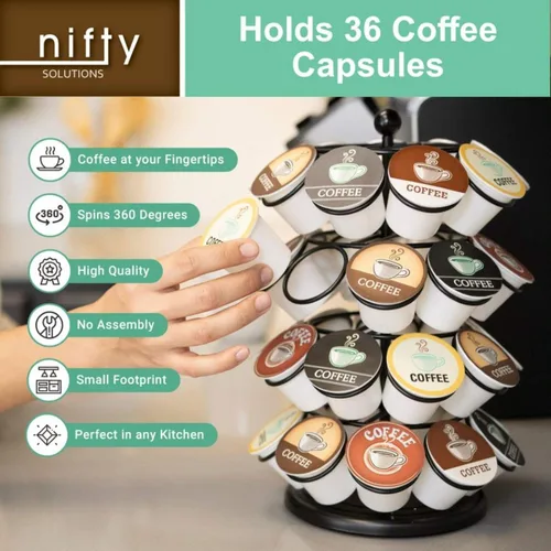 Vista 4 de Nifty – Carrusel para cápsulas de café, gira 360 grados, tabla giratoria, organizador de encimera para oficina o cocina