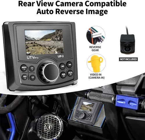Vista 6 de Powersports UTV Stereo AM/FM con Bluetooth Streaming 3 zonas, compatible con cámara de visión trasera, interruptor amplificador externo