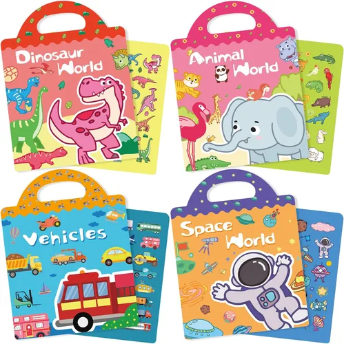 Vista 8 de Juego de 4 libros de calcomanías reutilizables para niños pequeños de 2 a 4 años, calcomanías de juguete reutilizables para niños pequeños de 1 a 3