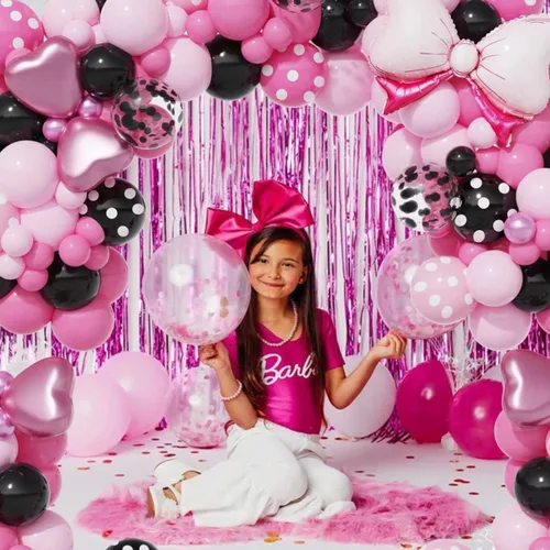 Vista 8 de Kit de arco de guirnalda de globos de ratón rosa, globos rosa y negro con globos de papel de aluminio, decoraciones de fiesta de cumpleaños