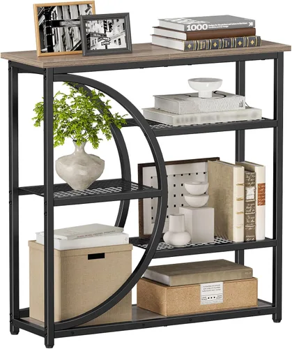 Vista 9 de Snughome Mesa de entrada, mesa de consola estrecha, mesa de sofá industrial con estantes de almacenamiento de 5 niveles, mesa de entrada