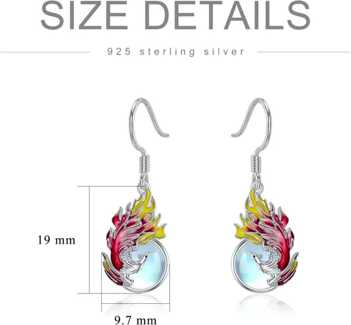 Vista 5 de PELOVNY Aretes colgantes de plata esterlina, hipoalergénicos, ágata musgo, piedra lunar, abeja, mariposa, delfín, pavo real, fénix, joyería