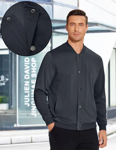 Vista 3 de COOFANDY Men's Casual Lightweight Jacket Baseball Letterman Snap Button Jacket