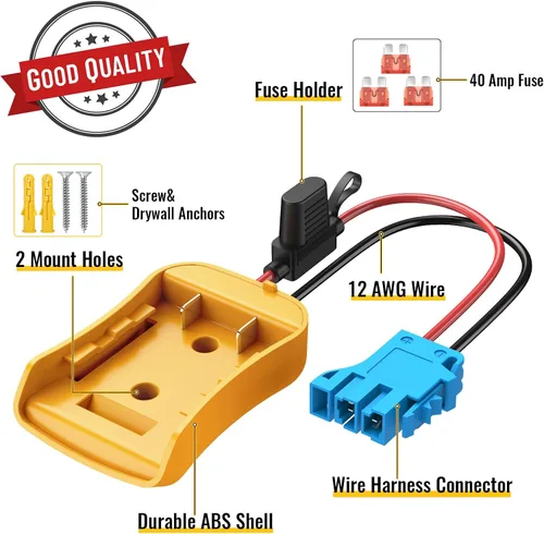 Vista 2 de Azocek para Adaptador de Rueda Eléctrica Compatible con Batería Dewalt de 20V con Arnés de Cable Conector Compatible con Coche Infantil Peg-Perego